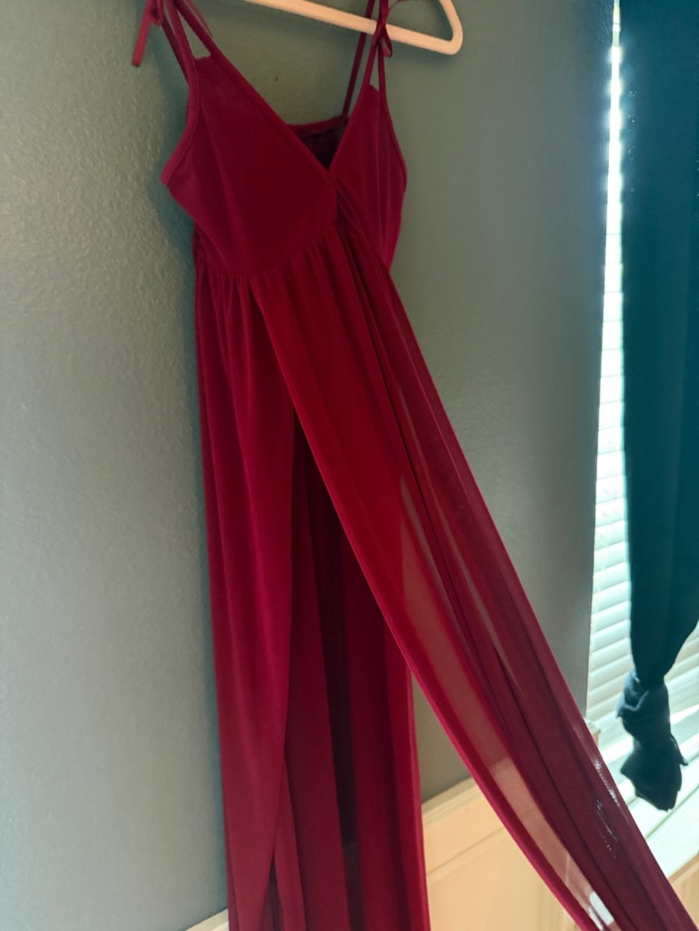 Women's Burgundy Maxi Dress Lingerie with thin straps. - Picture 2 of 3